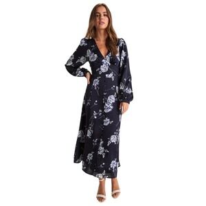 Lulu's Navy Floral Wrap Midi Dress